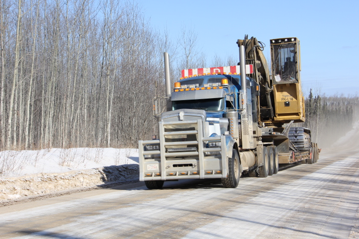Feller buncher being moved